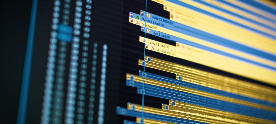 Close-up of a video editing timeline on a computer screen, showcasing modern technology.